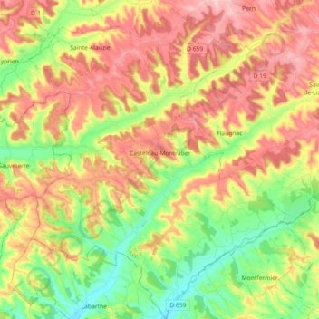 Carte topographique Castelnau-Montratier, altitude, relief