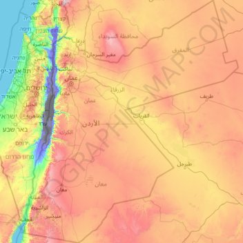 Carte topographique Jordanie, altitude, relief