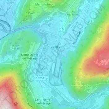 Carte topographique Vizille, altitude, relief