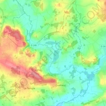 Carte topographique Quelneuc, altitude, relief