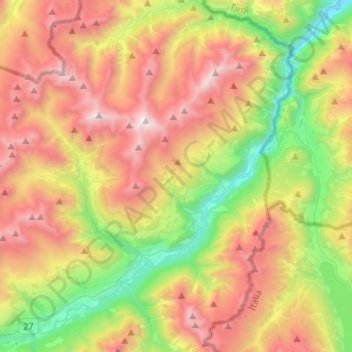 Carte topographique Unteres Tal, altitude, relief