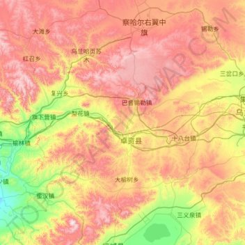 Carte topographique Zhuozi County, altitude, relief