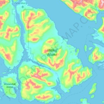 Carte topographique Mitkof Island, altitude, relief