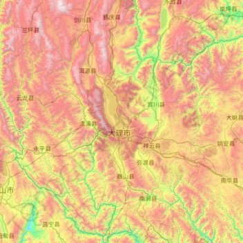 Carte topographique 大理白族自治州, altitude, relief