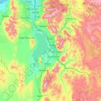 Carte topographique Utah County, altitude, relief