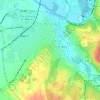 Carte topographique Mussidan, altitude, relief