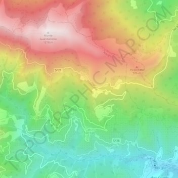 Carte topographique Aurigo, altitude, relief