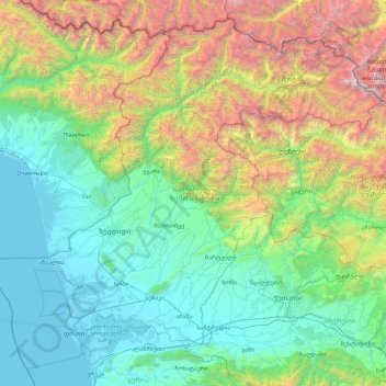 Carte topographique Samegrelo-Upper Svaneti, altitude, relief