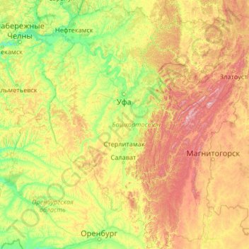 Carte topographique Bachkortostan, altitude, relief