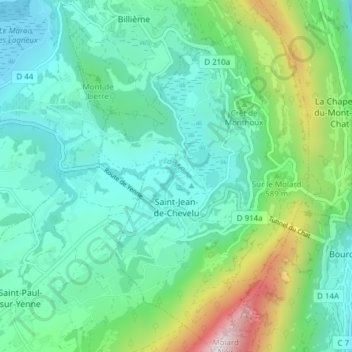 Carte topographique Saint-Jean-de-Chevelu, altitude, relief