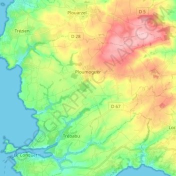 Carte topographique Ploumoguer, altitude, relief