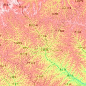 Carte topographique Wuqi County, altitude, relief
