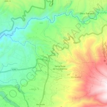 Carte topographique Parroquia Santa Rosa de Cusubamba, altitude, relief