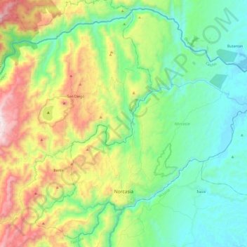 Carte topographique Norcasia, altitude, relief