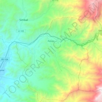 Carte topographique Poroto, altitude, relief