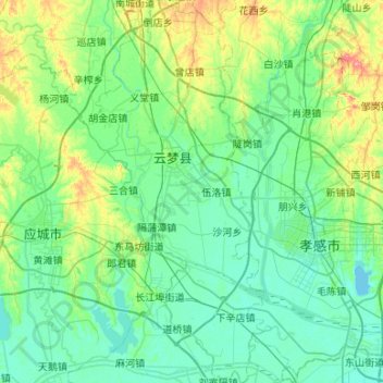 Carte topographique Yunmeng County, altitude, relief