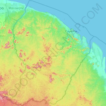 Carte topographique Guayana Francesa, altitude, relief