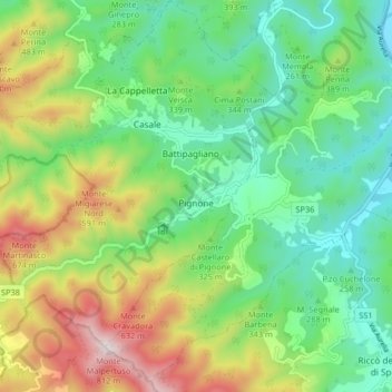 Carte topographique Pignone, altitude, relief