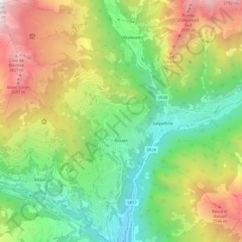 Carte topographique Doues, altitude, relief