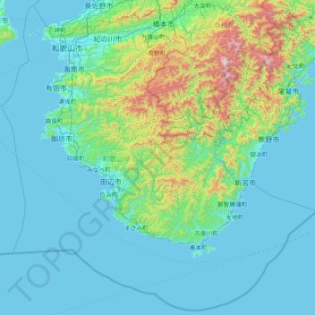 Carte topographique Préfecture de Wakayama, altitude, relief