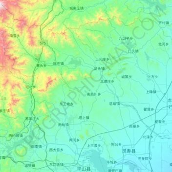 Carte topographique Lingshou County, altitude, relief