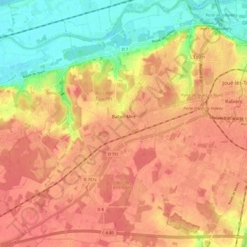 Carte topographique Ballan-Miré, altitude, relief