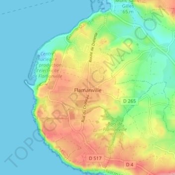 Carte topographique Flamanville, altitude, relief