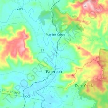 Carte topographique Paterson, altitude, relief