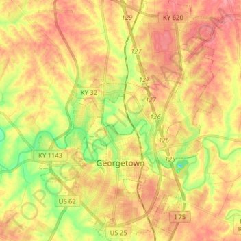 Carte topographique Georgetown, altitude, relief