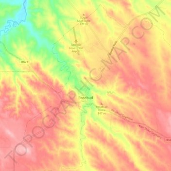 Carte topographique Rosebud, altitude, relief