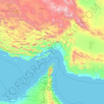 Carte topographique Hormozgan, altitude, relief
