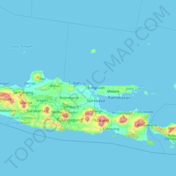 Carte topographique East Java, altitude, relief