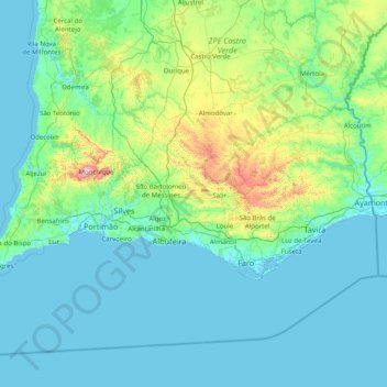 Carte topographique Faro, altitude, relief