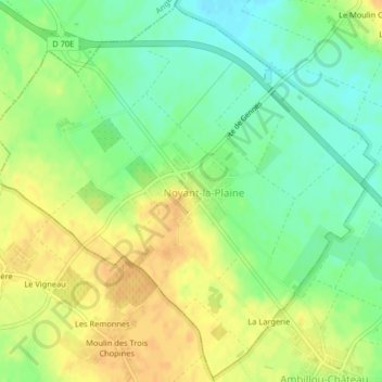 Carte topographique Noyant-la-Plaine, altitude, relief