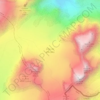 Carte topographique Glacier d'Arolla, altitude, relief