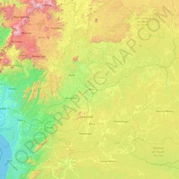 Carte topographique Sanaga, altitude, relief