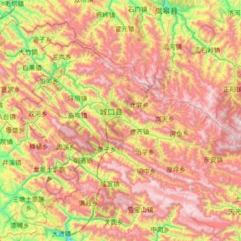 Carte topographique Chengkou County, altitude, relief