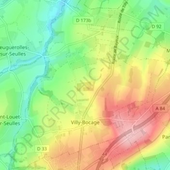 Carte topographique Villy-Bocage, altitude, relief