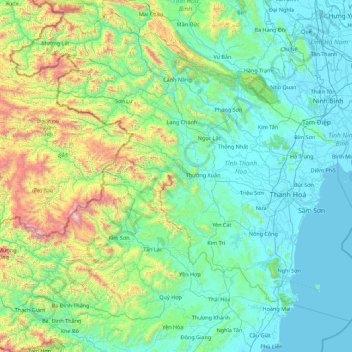 Carte topographique Thanh Hoa province, altitude, relief
