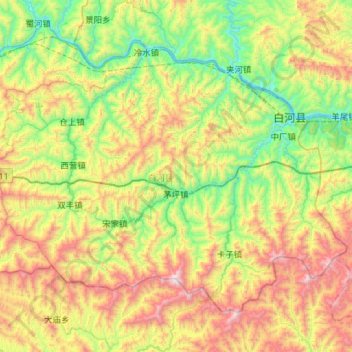 Carte topographique Baihe County, altitude, relief