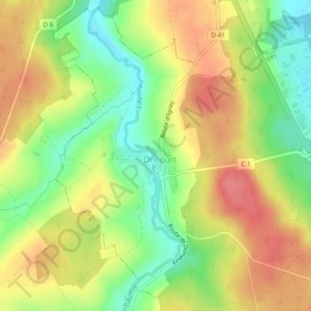 Carte topographique Oncourt, altitude, relief