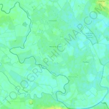 Carte topographique Melverley, altitude, relief