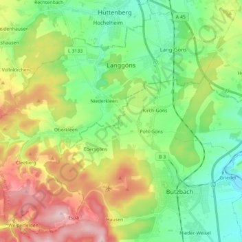 Carte topographique Langgöns, altitude, relief