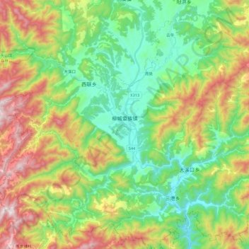 Carte topographique Liucheng, altitude, relief