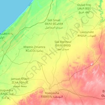 Carte topographique Province de Sidi Bennour, altitude, relief