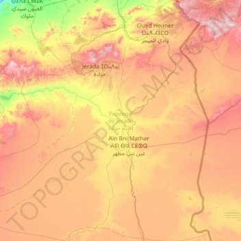 Carte topographique Province de Jerada, altitude, relief