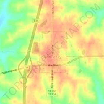 Carte topographique Decatur City, altitude, relief