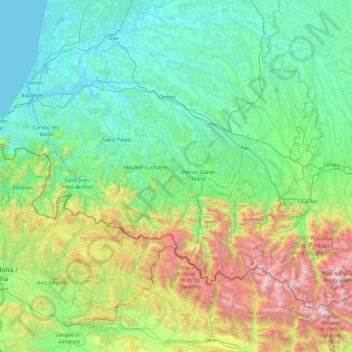 Carte topographique Pirineos-Atlánticos, altitude, relief