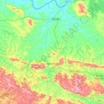 Carte topographique Alpinópolis, altitude, relief
