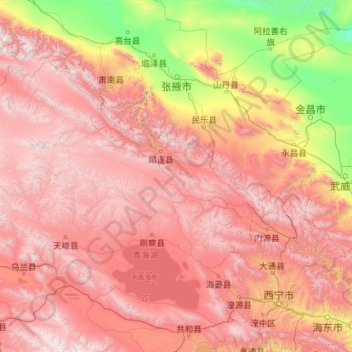 Carte topographique Haibei, altitude, relief